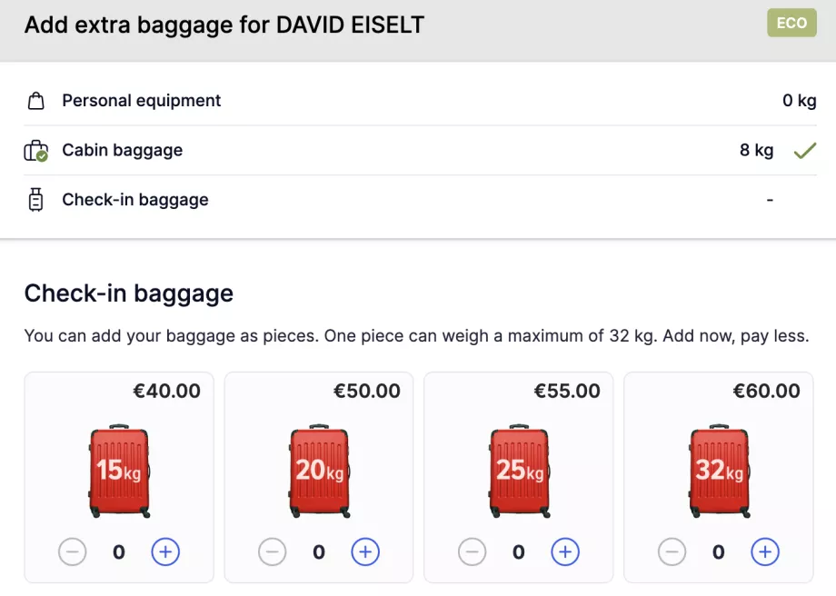 Franchise de bagages avec Corendon Airlines