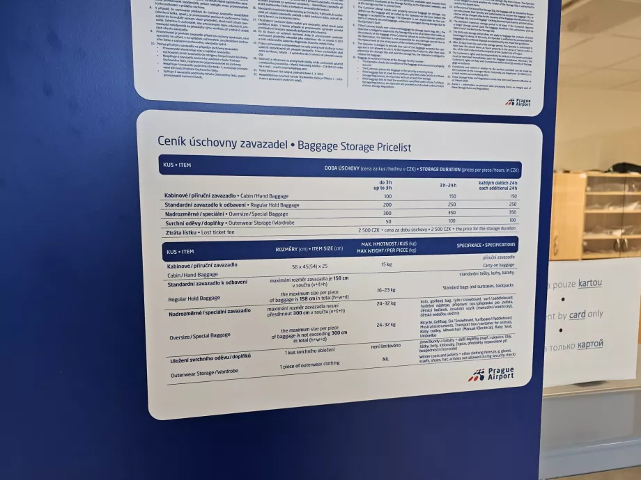 Liste des prix de la consigne à bagages