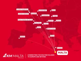 Carte des itinéraires de KM Malta Airlines