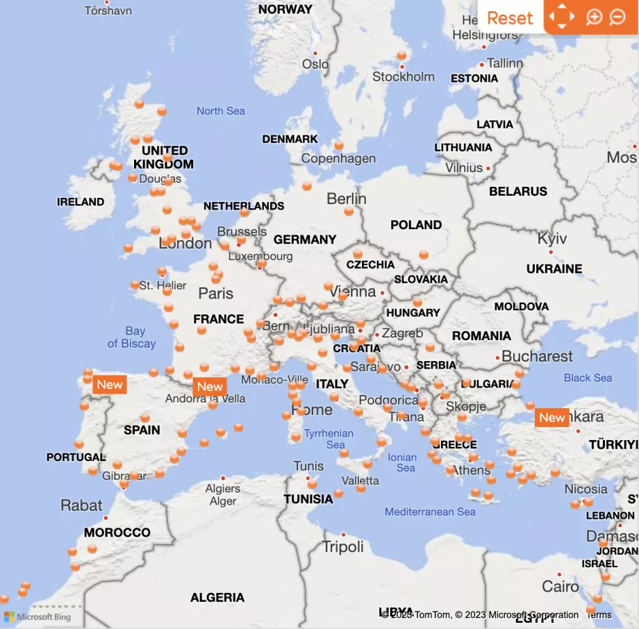 Carte des itinéraires easyJet