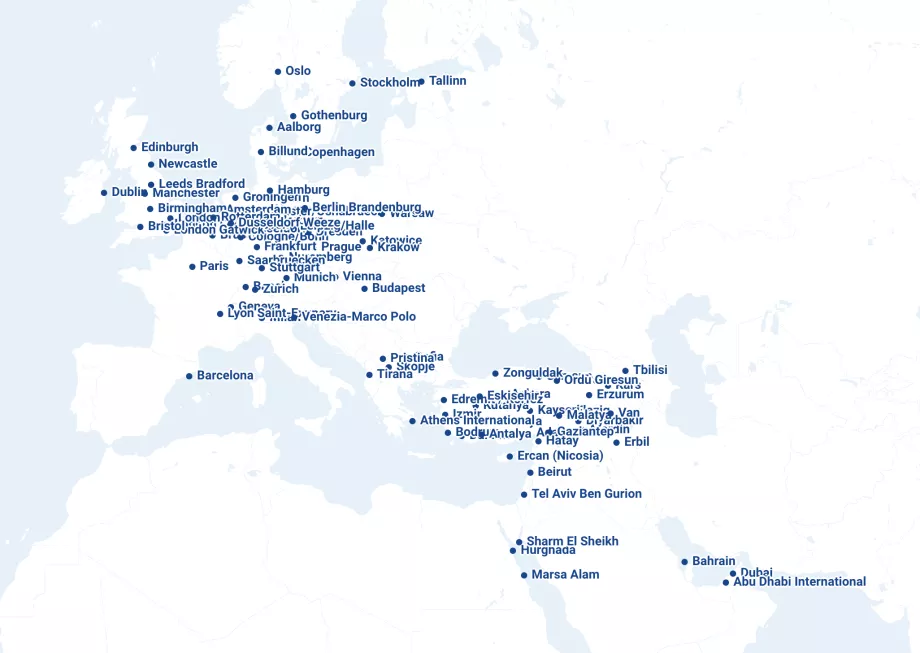 Carte routière des compagnies aériennes SunExpress