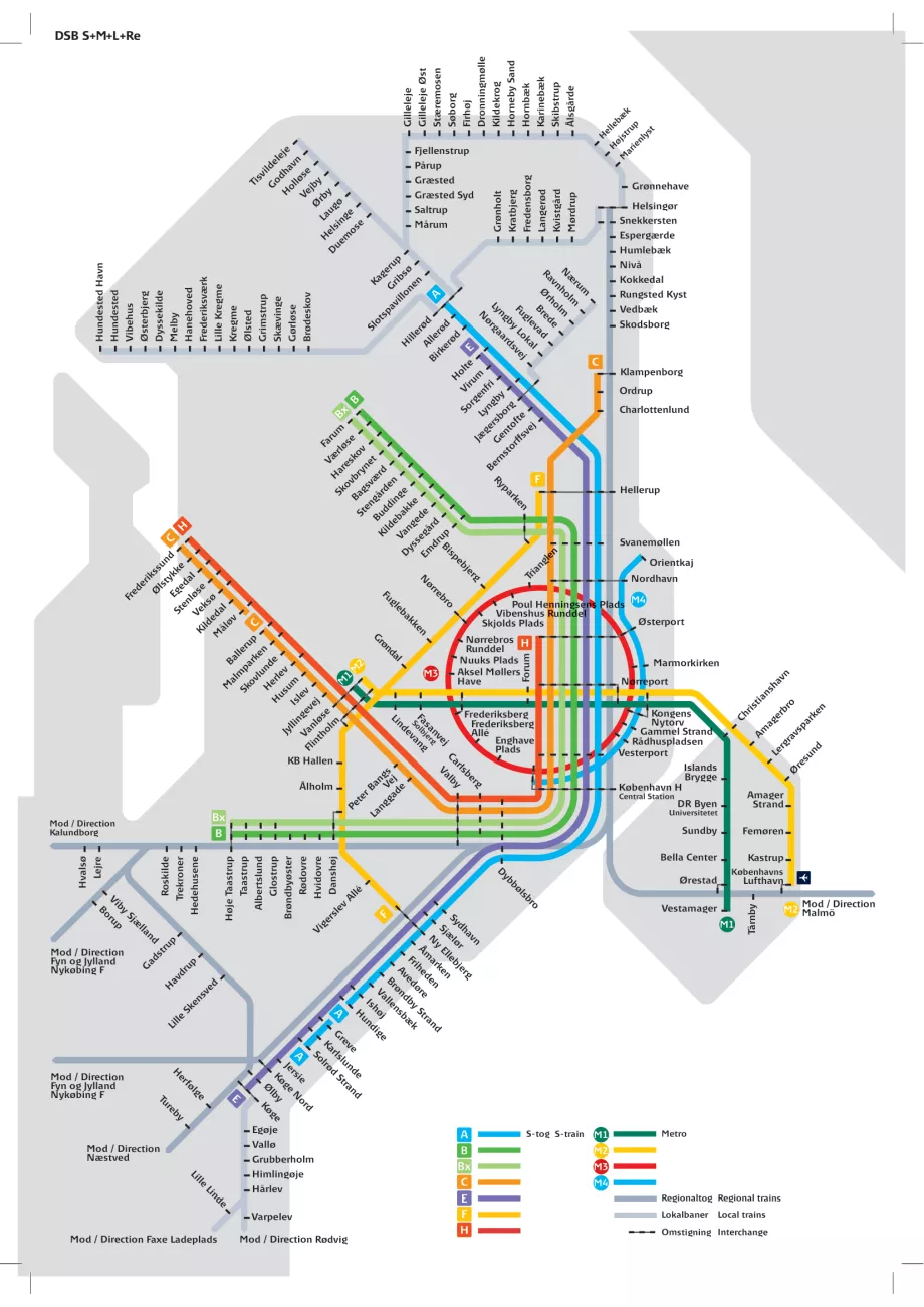 Carte du métro et des trains à Copenhague