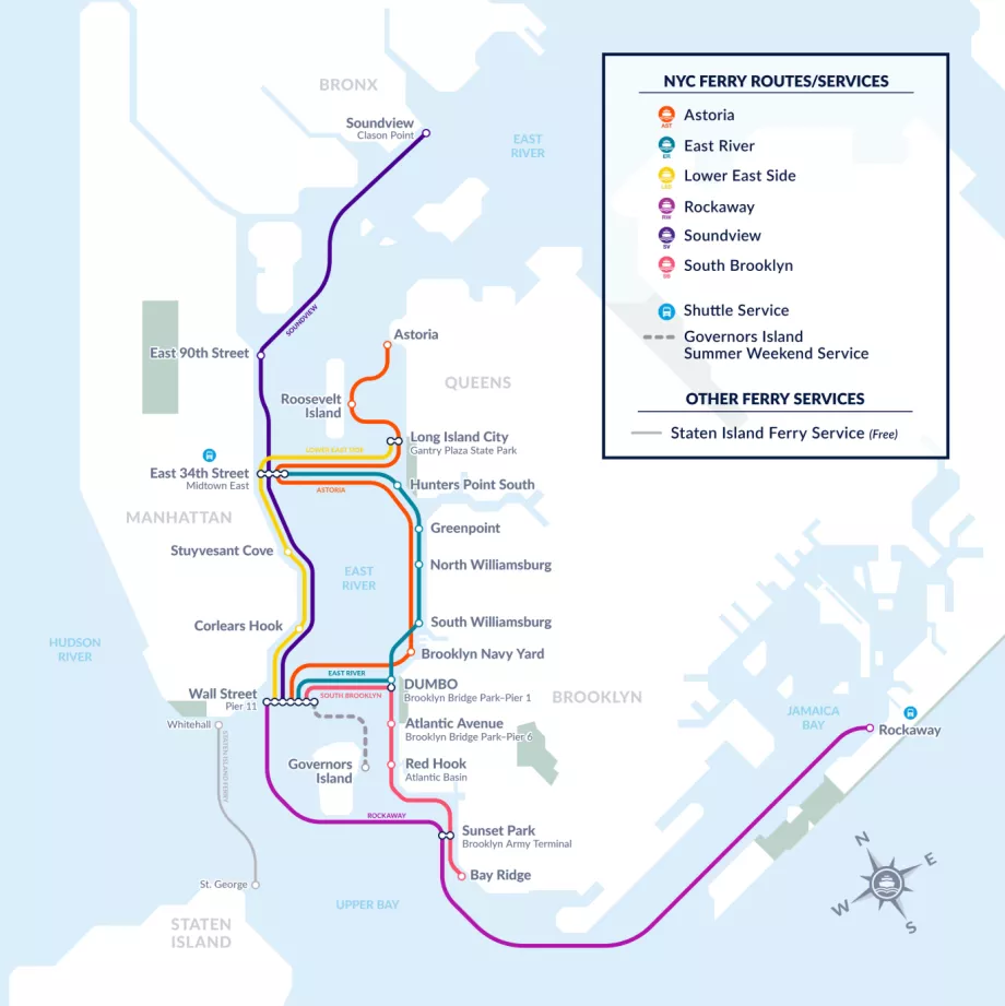 Carte des liaisons maritimes avec Manhattan