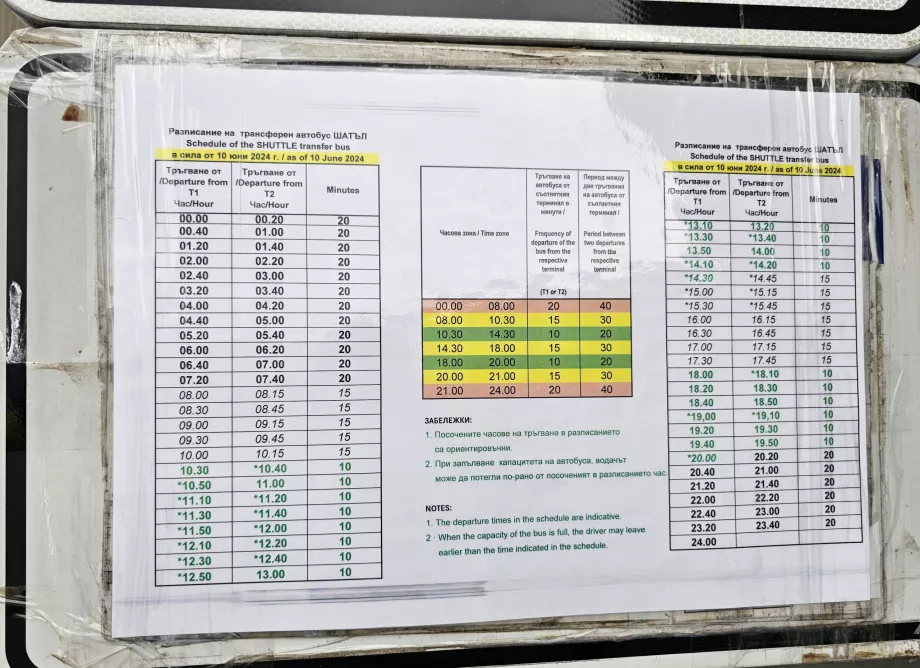 Horaires des navettes entre les terminaux