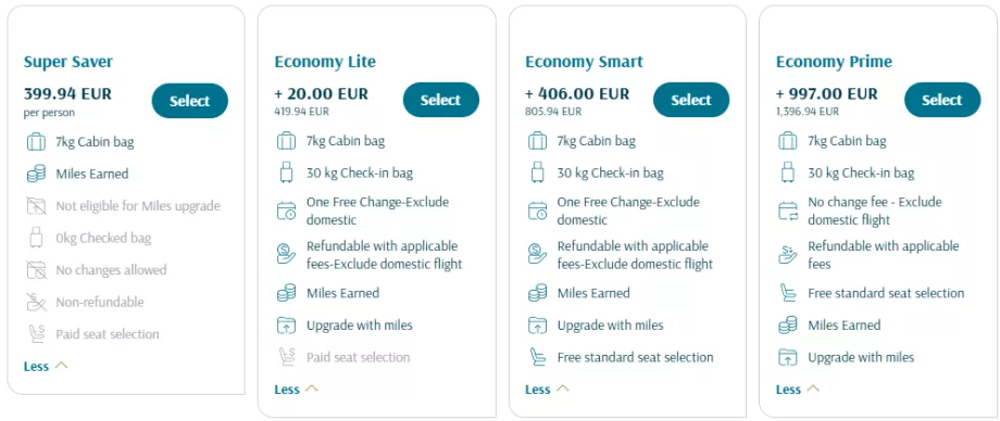 Tarif Oman Air