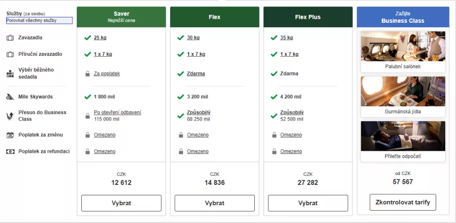 Tarifs Emirates en classe économique